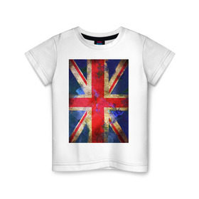 Детская футболка хлопок с принтом Флаг Британии в цветах в Тюмени, 100% хлопок | круглый вырез горловины, полуприлегающий силуэт, длина до линии бедер | англия | британский флаг | великобритания | флаг великобритании