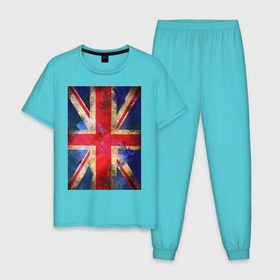 Мужская пижама хлопок с принтом Флаг Британии в цветах в Тюмени, 100% хлопок | брюки и футболка прямого кроя, без карманов, на брюках мягкая резинка на поясе и по низу штанин
 | англия | британский флаг | великобритания | флаг великобритании