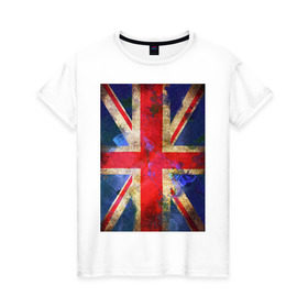 Женская футболка хлопок с принтом Флаг Британии в цветах в Тюмени, 100% хлопок | прямой крой, круглый вырез горловины, длина до линии бедер, слегка спущенное плечо | англия | британский флаг | великобритания | флаг великобритании