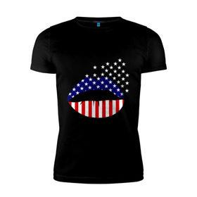 Мужская футболка премиум с принтом Американские губы в Тюмени, 92% хлопок, 8% лайкра | приталенный силуэт, круглый вырез ворота, длина до линии бедра, короткий рукав | американский флаг | губы | флаг америки | флаг сша