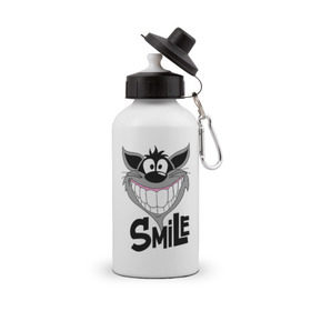 Бутылка спортивная с принтом Улыбка Smile в Тюмени, металл | емкость — 500 мл, в комплекте две пластиковые крышки и карабин для крепления | smile | волк | смайл | смайлик | улыбка