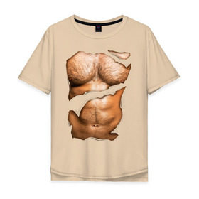 Мужская футболка хлопок Oversize с принтом Мужской пресс в Тюмени, 100% хлопок | свободный крой, круглый ворот, “спинка” длиннее передней части | body | волосатая грудь | волосатое тело | мужское тело | тело | торс