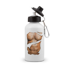 Бутылка спортивная с принтом Мужской пресс в Тюмени, металл | емкость — 500 мл, в комплекте две пластиковые крышки и карабин для крепления | body | волосатая грудь | волосатое тело | мужское тело | тело | торс