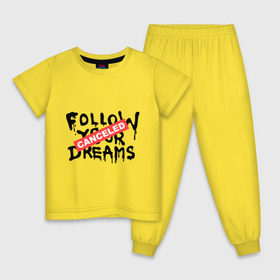 Детская пижама хлопок с принтом Follow your Dreams в Тюмени, 100% хлопок |  брюки и футболка прямого кроя, без карманов, на брюках мягкая резинка на поясе и по низу штанин
 | Тематика изображения на принте: banksy | dreams | follow your | follow your dreams | бенкси | бэнкси | графити | граффити | мечты | следовать вашей мечты | стрит арт | стритарт