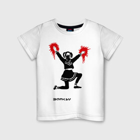 Детская футболка хлопок с принтом Чирлидерша в Тюмени, 100% хлопок | круглый вырез горловины, полуприлегающий силуэт, длина до линии бедер | Тематика изображения на принте: banksy | бенкси | бэнкси | графити | граффити | стрит арт | стритарт | чирлидерша
