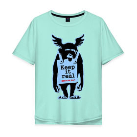 Мужская футболка хлопок Oversize с принтом Keep it real. Banksy в Тюмени, 100% хлопок | свободный крой, круглый ворот, “спинка” длиннее передней части | banksy | бенкси | бэнкси | графити | граффити | обезьяна | стрит арт | стритарт
