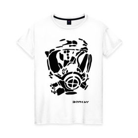 Женская футболка хлопок с принтом Противогаз. Бэнкси в Тюмени, 100% хлопок | прямой крой, круглый вырез горловины, длина до линии бедер, слегка спущенное плечо | banksy | бенкси | бэнкси | графити | граффити | стрит арт | стритарт