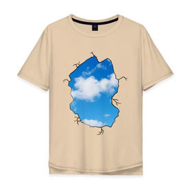 Мужская футболка хлопок Oversize с принтом Небо. Бэнкси в Тюмени, 100% хлопок | свободный крой, круглый ворот, “спинка” длиннее передней части | Тематика изображения на принте: banksy | бенкси | бэнкси | графити | граффити | небо | облака | облако | стрит арт | стритарт