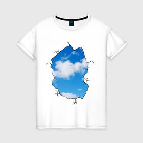 Женская футболка хлопок с принтом Небо. Бэнкси в Тюмени, 100% хлопок | прямой крой, круглый вырез горловины, длина до линии бедер, слегка спущенное плечо | Тематика изображения на принте: banksy | бенкси | бэнкси | графити | граффити | небо | облака | облако | стрит арт | стритарт
