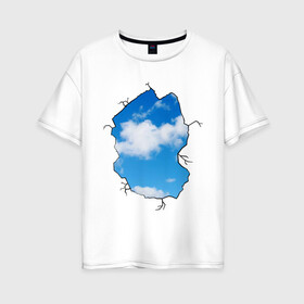 Женская футболка хлопок Oversize с принтом Небо Бэнкси в Тюмени, 100% хлопок | свободный крой, круглый ворот, спущенный рукав, длина до линии бедер
 | Тематика изображения на принте: banksy | бенкси | бэнкси | графити | граффити | небо | облака | облако | стрит арт | стритарт