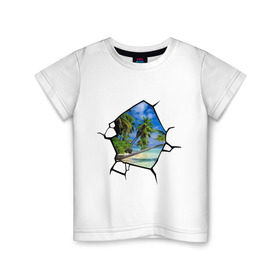Детская футболка хлопок с принтом Окошко в рай в Тюмени, 100% хлопок | круглый вырез горловины, полуприлегающий силуэт, длина до линии бедер | banksy | бенкси | бэнкси | графити | граффити | окно | рай | стрит арт | стритарт