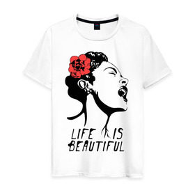 Мужская футболка хлопок с принтом Life is beautiful в Тюмени, 100% хлопок | прямой крой, круглый вырез горловины, длина до линии бедер, слегка спущенное плечо. | banksy | бенкси | бэнкси | графити | граффити | жизнь прекрасна | стрит арт | стритарт