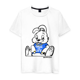 Мужская футболка хлопок с принтом Кролик Бэнкси в Тюмени, 100% хлопок | прямой крой, круглый вырез горловины, длина до линии бедер, слегка спущенное плечо. | banksy | бенкси | бэнкси | графити | граффити | кролик | плющевый кролик | стрит арт | стритарт