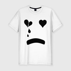 Мужская футболка премиум с принтом Sad smile в Тюмени, 92% хлопок, 8% лайкра | приталенный силуэт, круглый вырез ворота, длина до линии бедра, короткий рукав | smile | грустный смайлик | сердце | смайл | смайлик