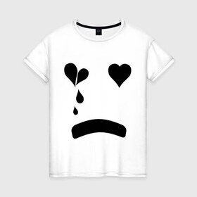 Женская футболка хлопок с принтом Sad smile в Тюмени, 100% хлопок | прямой крой, круглый вырез горловины, длина до линии бедер, слегка спущенное плечо | smile | грустный смайлик | сердце | смайл | смайлик