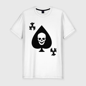 Мужская футболка премиум с принтом Skull card в Тюмени, 92% хлопок, 8% лайкра | приталенный силуэт, круглый вырез ворота, длина до линии бедра, короткий рукав | карты | кости | пики | пиковый туз | череп | черепа
