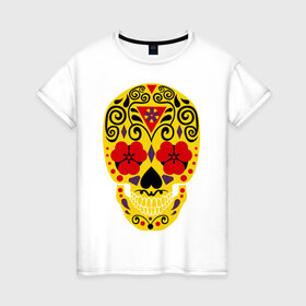 Женская футболка хлопок с принтом Flower Skull в Тюмени, 100% хлопок | прямой крой, круглый вырез горловины, длина до линии бедер, слегка спущенное плечо | skull | цветочный орнамент | цветы | череп | черепа