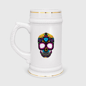 Кружка пивная с принтом Skull mexica в Тюмени,  керамика (Материал выдерживает высокую температуру, стоит избегать резкого перепада температур) |  объем 630 мл | skull | мексика | мексиканский череп | череп | черепа