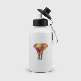 Бутылка спортивная с принтом Слон watercolor в Тюмени, металл | емкость — 500 мл, в комплекте две пластиковые крышки и карабин для крепления | слон