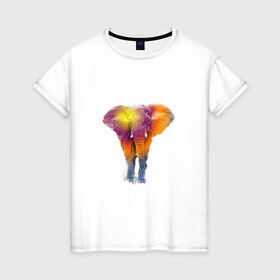 Женская футболка хлопок с принтом Слон watercolor в Тюмени, 100% хлопок | прямой крой, круглый вырез горловины, длина до линии бедер, слегка спущенное плечо | слон