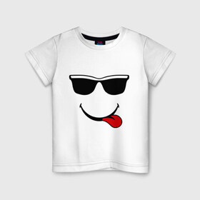Детская футболка хлопок с принтом Мы на позитиве (язык справа) в Тюмени, 100% хлопок | круглый вырез горловины, полуприлегающий силуэт, длина до линии бедер | smile | очки | парные | позитив | смайл