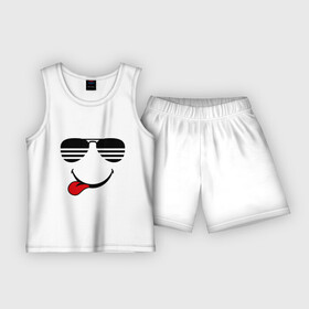 Детская пижама с шортами хлопок с принтом Мы на позитиве (язык слева) в Тюмени,  |  | smile | очки | парные | позитив | смайл