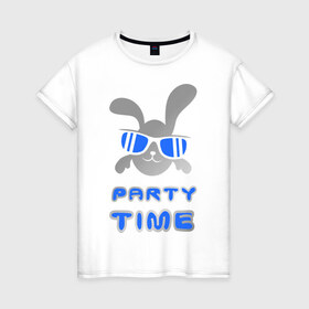 Женская футболка хлопок с принтом It `s party time в Тюмени, 100% хлопок | прямой крой, круглый вырез горловины, длина до линии бедер, слегка спущенное плечо | вечеринка | зайчик | заяц | клубные | очки | тусовка