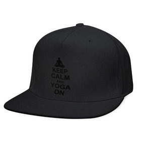 Кепка снепбек с прямым козырьком с принтом Keep calm and yoga on в Тюмени, хлопок 100% |  | йога | ом | спорт