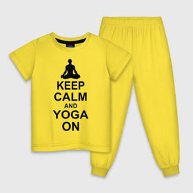 Детская пижама хлопок с принтом Keep calm and yoga on в Тюмени, 100% хлопок |  брюки и футболка прямого кроя, без карманов, на брюках мягкая резинка на поясе и по низу штанин
 | йога | ом | спорт