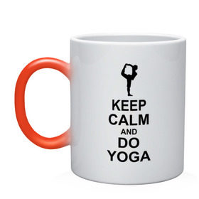Кружка хамелеон с принтом Keep calm and do yoga. в Тюмени, керамика | меняет цвет при нагревании, емкость 330 мл | Тематика изображения на принте: йога | ом | спорт