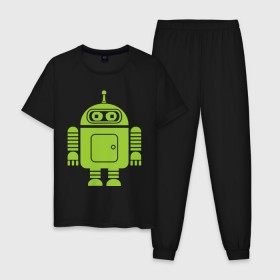 Мужская пижама хлопок с принтом Android-bender. в Тюмени, 100% хлопок | брюки и футболка прямого кроя, без карманов, на брюках мягкая резинка на поясе и по низу штанин
 | админам | андроид | бендер | мультик | мультфильм | ос | робот | футурама