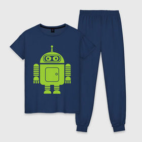 Женская пижама хлопок с принтом Android-bender в Тюмени, 100% хлопок | брюки и футболка прямого кроя, без карманов, на брюках мягкая резинка на поясе и по низу штанин | админам | андроид | бендер | мультик | мультфильм | ос | робот | футурама