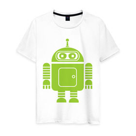 Мужская футболка хлопок с принтом Android-bender. в Тюмени, 100% хлопок | прямой крой, круглый вырез горловины, длина до линии бедер, слегка спущенное плечо. | Тематика изображения на принте: админам | андроид | бендер | мультик | мультфильм | ос | робот | футурама