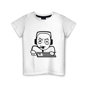 Детская футболка хлопок с принтом Геймер в Тюмени, 100% хлопок | круглый вырез горловины, полуприлегающий силуэт, длина до линии бедер | игрок | клавиатура | компьютерные игры | мем | человечек
