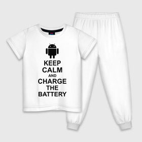 Детская пижама хлопок с принтом Keep calm and charge the battery (android) в Тюмени, 100% хлопок |  брюки и футболка прямого кроя, без карманов, на брюках мягкая резинка на поясе и по низу штанин
 | 