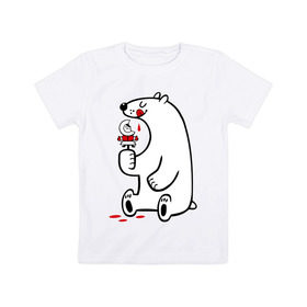 Детская футболка хлопок с принтом Белый медведь ест эскимоса в Тюмени, 100% хлопок | круглый вырез горловины, полуприлегающий силуэт, длина до линии бедер | белый медведь | белый медведь ест эскимоса | медведь | эскимос мороженное