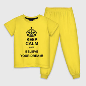 Детская пижама хлопок с принтом Keep calm and believe your dream! в Тюмени, 100% хлопок |  брюки и футболка прямого кроя, без карманов, на брюках мягкая резинка на поясе и по низу штанин
 | believe your dream | keep calm | keep calm and believe your dream
