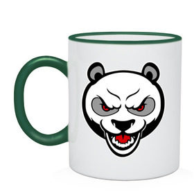 Кружка двухцветная с принтом Angry panda - злая панда в Тюмени, керамика | объем — 330 мл, диаметр — 80 мм. Цветная ручка и кайма сверху, в некоторых цветах — вся внутренняя часть | панда
