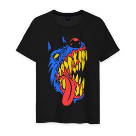 Мужская футболка хлопок с принтом Злая собака в Тюмени, 100% хлопок | прямой крой, круглый вырез горловины, длина до линии бедер, слегка спущенное плечо. | голова собаки | животные | клыки | собака