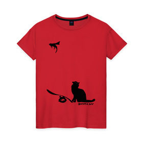 Женская футболка хлопок с принтом Cat and supermouse (Banksy) в Тюмени, 100% хлопок | прямой крой, круглый вырез горловины, длина до линии бедер, слегка спущенное плечо | бэнкси | граффити | киса | кот | котенок | котэ | кошка | мышка | супермышка