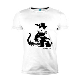 Мужская футболка премиум с принтом Gangsta rat (Banksy) в Тюмени, 92% хлопок, 8% лайкра | приталенный силуэт, круглый вырез ворота, длина до линии бедра, короткий рукав | бэнкси | гангстер | граффити | грызун | мышь | хомяк