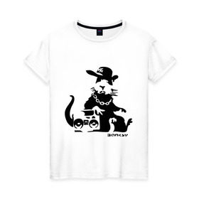 Женская футболка хлопок с принтом Gangsta rat (Banksy) в Тюмени, 100% хлопок | прямой крой, круглый вырез горловины, длина до линии бедер, слегка спущенное плечо | бэнкси | гангстер | граффити | грызун | мышь | хомяк