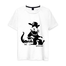 Мужская футболка хлопок с принтом Gangsta rat (Banksy) в Тюмени, 100% хлопок | прямой крой, круглый вырез горловины, длина до линии бедер, слегка спущенное плечо. | бэнкси | гангстер | граффити | грызун | мышь | хомяк