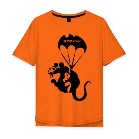 Мужская футболка хлопок Oversize с принтом Rat with parachute (Banksy) в Тюмени, 100% хлопок | свободный крой, круглый ворот, “спинка” длиннее передней части | Тематика изображения на принте: бэнкси | граффити | грызун | животные | хомяк с парашютом