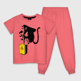 Детская пижама хлопок с принтом TNT monkey (Banksy) в Тюмени, 100% хлопок |  брюки и футболка прямого кроя, без карманов, на брюках мягкая резинка на поясе и по низу штанин
 | бэнкси | граффити | животные | обезьяна