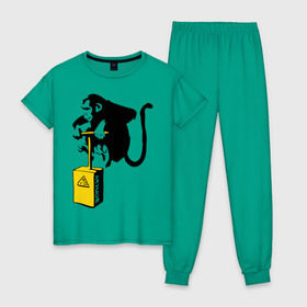 Женская пижама хлопок с принтом TNT monkey (Banksy) в Тюмени, 100% хлопок | брюки и футболка прямого кроя, без карманов, на брюках мягкая резинка на поясе и по низу штанин | бэнкси | граффити | животные | обезьяна