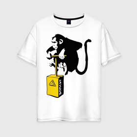 Женская футболка хлопок Oversize с принтом TNT monkey (Banksy) в Тюмени, 100% хлопок | свободный крой, круглый ворот, спущенный рукав, длина до линии бедер
 | бэнкси | граффити | животные | обезьяна