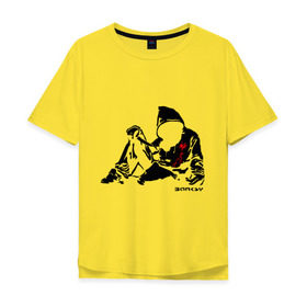 Мужская футболка хлопок Oversize с принтом Раненый парень (Banksy) в Тюмени, 100% хлопок | свободный крой, круглый ворот, “спинка” длиннее передней части | бэнкси | граффити | кровь | парень | рана | силуэт