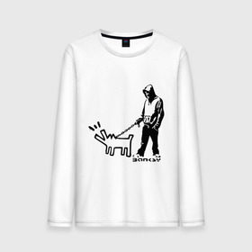 Мужской лонгслив хлопок с принтом Парень с собакой (Banksy) в Тюмени, 100% хлопок |  | dog | бэнкси | граффити | собака