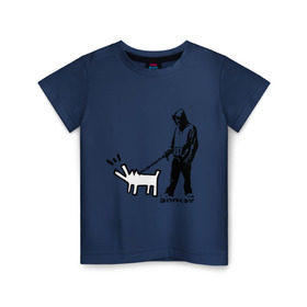 Детская футболка хлопок с принтом Парень с собакой (Banksy) в Тюмени, 100% хлопок | круглый вырез горловины, полуприлегающий силуэт, длина до линии бедер | dog | бэнкси | граффити | собака